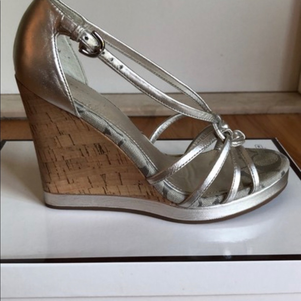 Coach Metallic Silver Joslin Kid Wedges - Picture 6 of 11